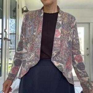 Cardigan Open Flutter High Low Multicolor Aztec Women's Medium